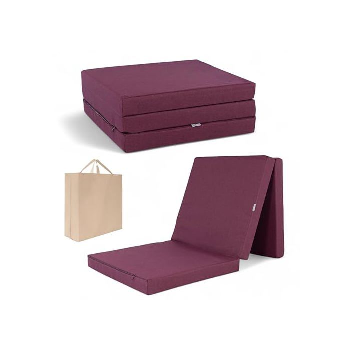 Matelas - FORTISLINE - 180x65x7 cm - 3 parties pliant - Bordeaux déperlant - Housse amovible lavable Matelas - FORTISLINE - 180x65x7 cm - 3 parties pliant - Bordeaux déperlant - Housse amovible lavable