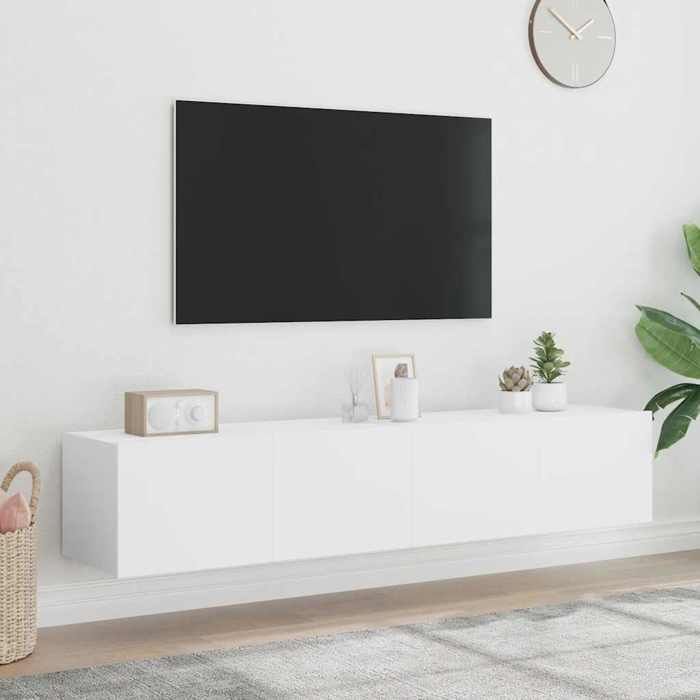 Meuble HIFI - Meubles TV 2 pcs muraux LED Blanc 80 x 35 x 31 cm en bois dingénierie avec éclairage LED RVB pour Salon 513329