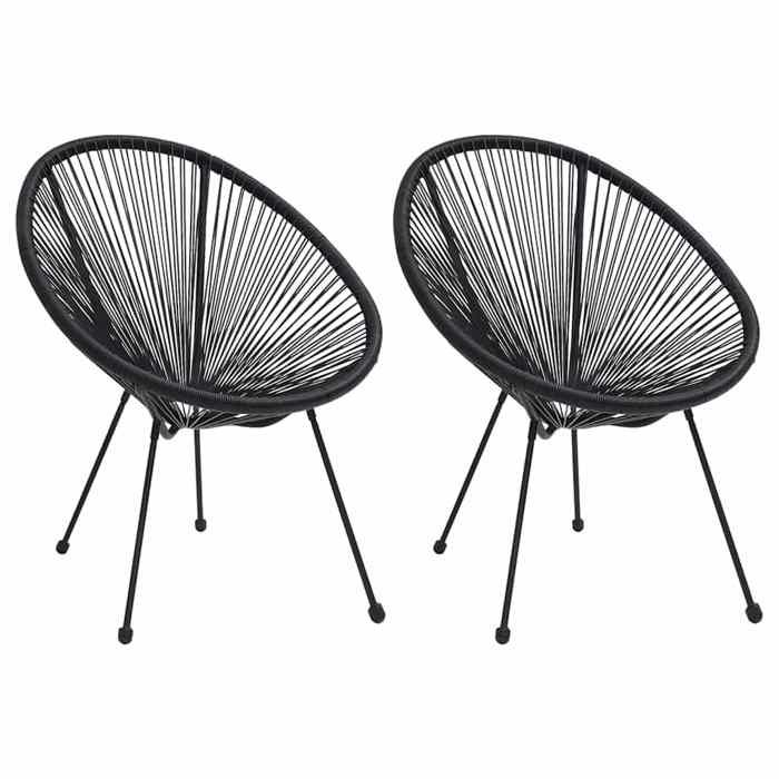 Noir Chaises de jardin en forme de lune lot de 2 Rotin Noir - Siège de balcon LV61872
