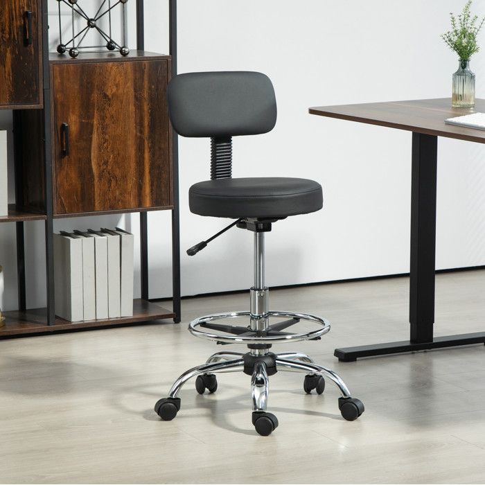 Chaise de bureau noire 52 x 52 x 78-92 cm réglable pivotante 360° repose-pieds sans accoudoirs