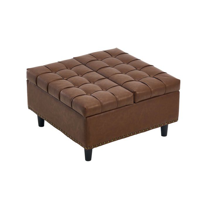 Chaise de rangement carrée Logidon en simili cuir marron avec espace de rangement