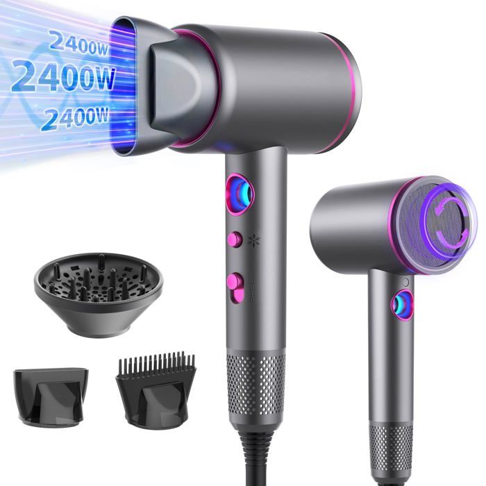Sèche-Cheveux Ionique Professionnel 2400W avec 3 Températures 3 Vitesses et 3 annexe XSHWYAN