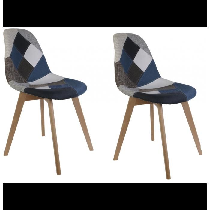 Lot de 2 chaises Patchwork  Bleu  Cdiscount Maison