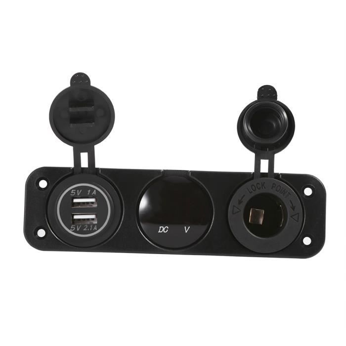 Akozon Panneau Aluminium 3 Interrupteurs à Bascule – Pour Bateau, Camion, Avec Chargeur USB 4.8A Et Voltmètre 12V/24V (lumière Rouge)