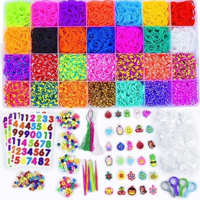 Coffret Kit Création Bracelets Arc En Ciel - 500 élastiques, Métier, 4 Charms