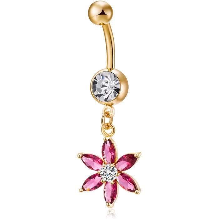 Homxi Piercing Nombril Femme 14 mm Piercing Nombril en Acier Chirurgical,Fleur de Zircone Blanc