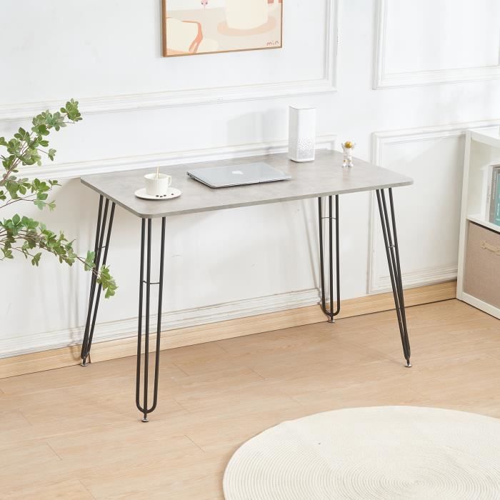 yyqx table a manger seule 110*60cm table de salle à manger carrée à pieds en fer (avec cadre de support) ciment gris foncé