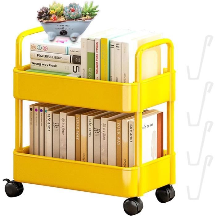 Chariot à Livres 4 Niveaux Avec Roulettes - En Bambou - Largeur 20cm - Pour Rangement Salon, Chambre, Bureau