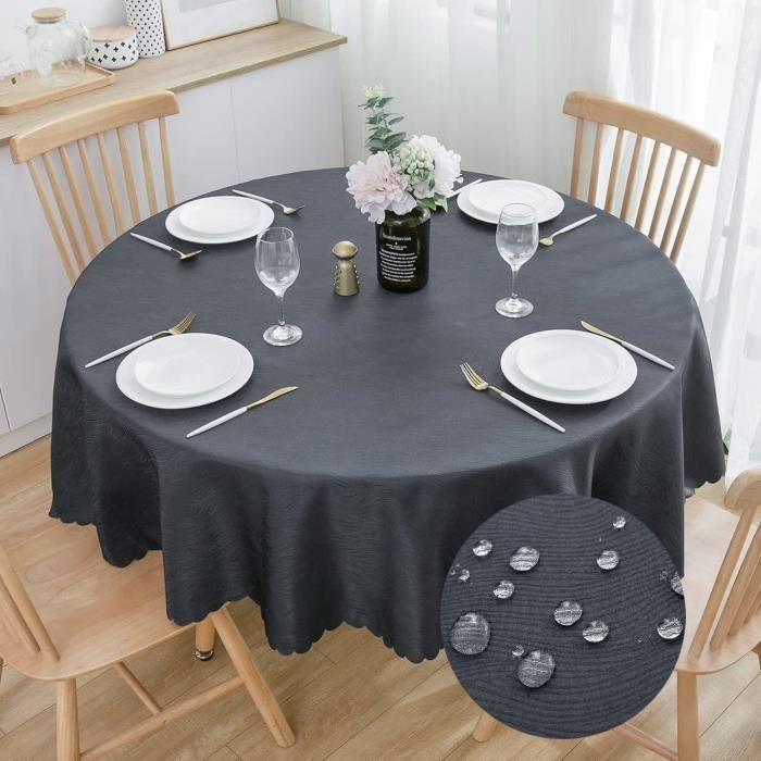 Nappe Carrée Milieu De Table 160x160 Cm Motif Damassé Cercle - Polyester Lavable - Moderne