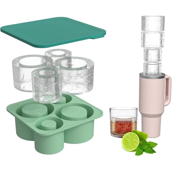 Bac A Glacon Avec Couvercle Bac à Glaçons En Silicone Pour Stanley Cup - 4 Compartiments - Avec Couvercle - Sans BPA - Bac à Glaçons Sûr - Pour Gobelets De 30/40 Oz (vert Glacon Stanley Cup