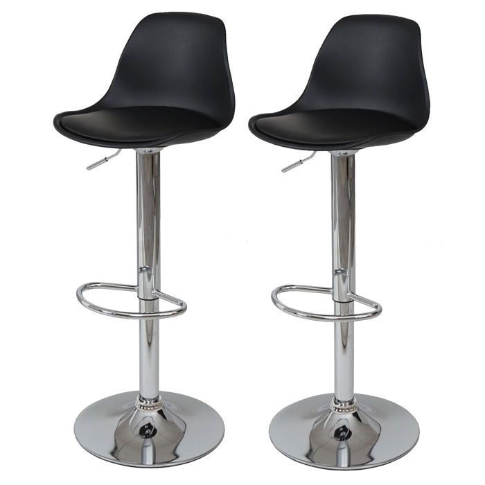 Tabourets de bar - DÉCOSHOP26 - Pivotant en similicuir noir - Réglable en hauteur - Base en acier chromé