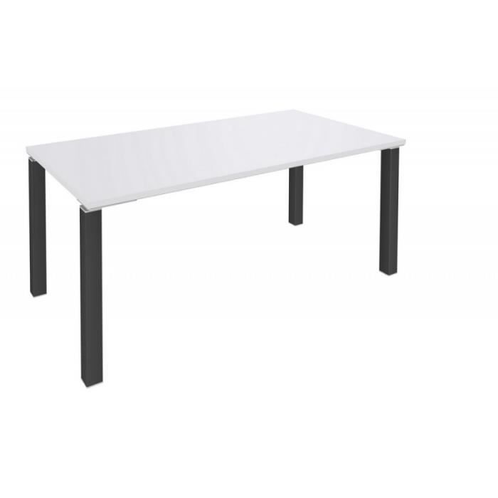 bureau blanc 180 cm 4 pieds métal carrés carbone - l 180 x l 80 x h 72.5 cm