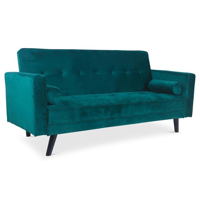 Canapé convertible scandinave MENZZO Slow - Velours Vert - 3 places - Couchage 140x200 cm