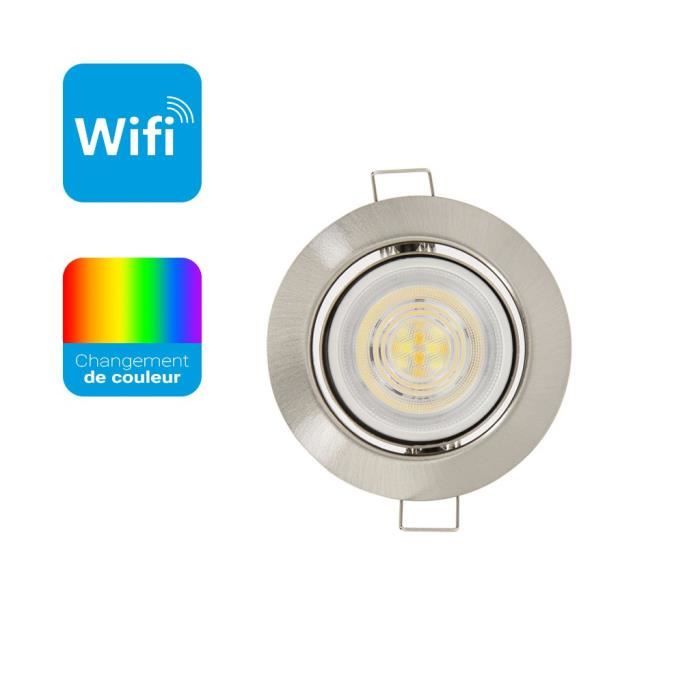 Ampoule LED connectée GU10 Spot encastrable aluminium brossé orientable 5W  Variation de couleur et luminosité - KSP50ASRVBCCT - - Cdiscount Bricolage