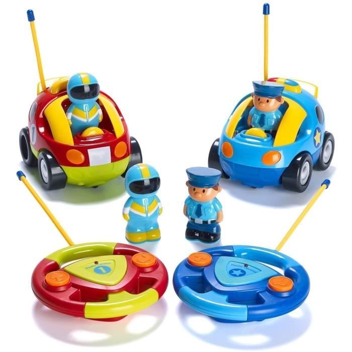chacun avec des fréquences différentes pour que les deux puissant faire la course ensemble Pack de 2 cartoons R/C voiture de police et jouets télécommandes course de voiture pour enfants 