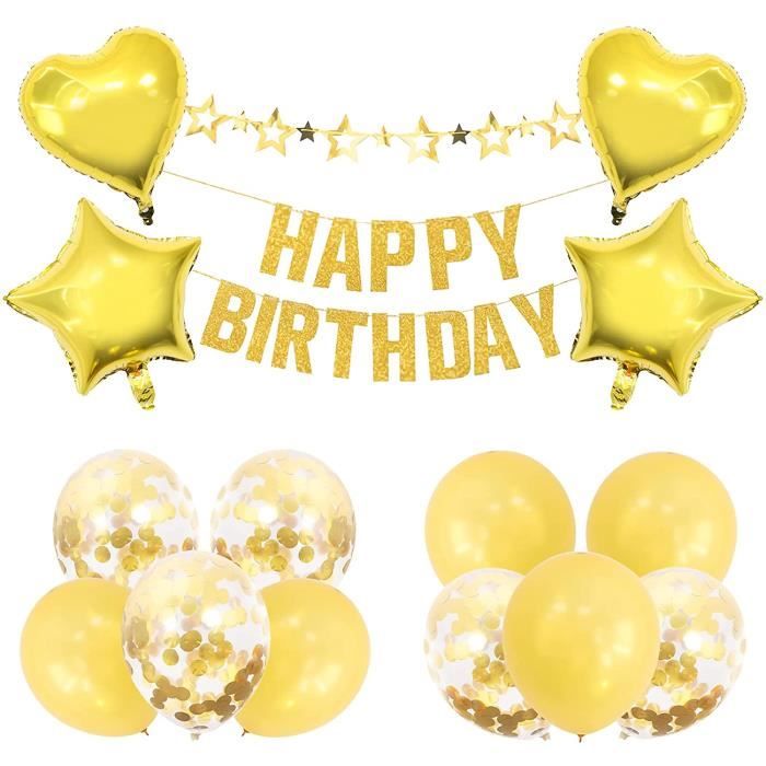 Kit De Decoration D Anniversaire Avec Banniere Doree Happy Birthday Coloree Ballons En Latex Et Aluminium Pour Filles Et Garcons Cdiscount Maison