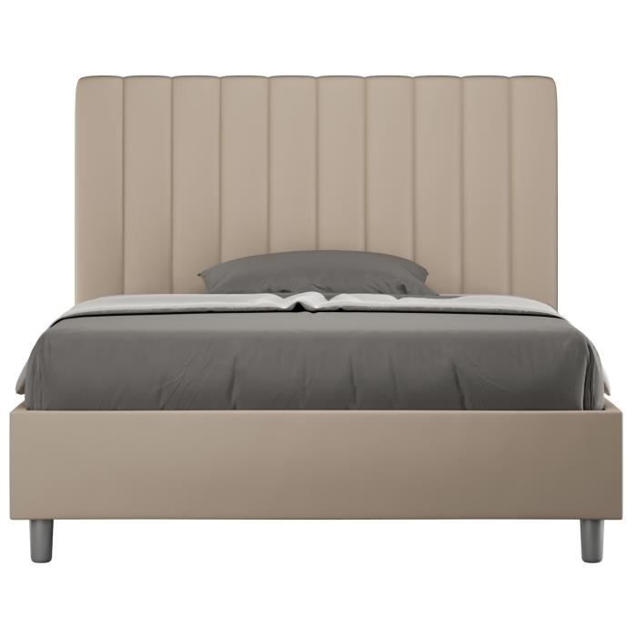 Lit capitonné design italien 140x200 cm simili cuir café au lait Nighty Avec sommier et coffre