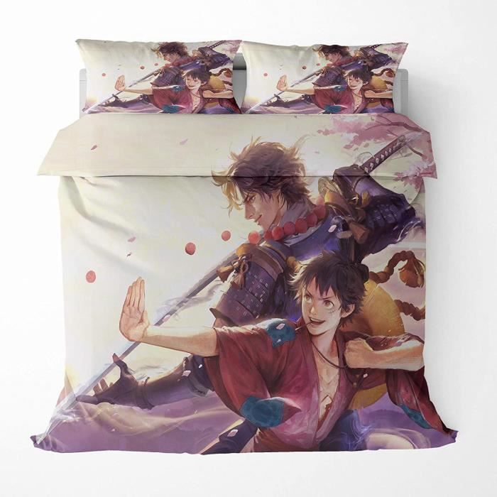 Parure De Lit One Piece Luffy SSG Egghead - Housse Couette 140x200 Cm + Taie Oreiller 70x90 Cm - 100% Polyester