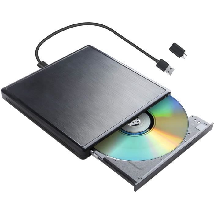 Lecteur DVD Externe, USB 3.0 CD Graveur DVD pour Ordinateurs Portables,  Type-C CD/DVD ROM +/-RW Lecteur Optique, avec 4 Ports USB et 2 Emplacements