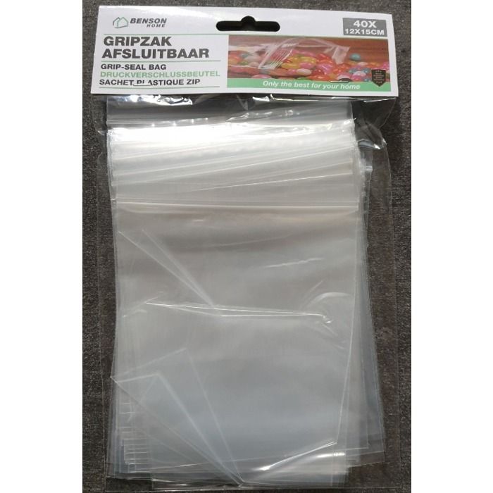 Sachet zip - BENSON - 12 x 15 cm - 40 sachets - Transparent - Neuf
