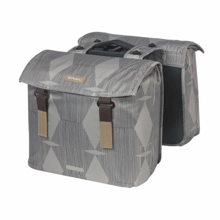 Sacoche de vélo double - BASIL - Elegance - 49L - Taupe - Fixation scratchs sur porte-bagage