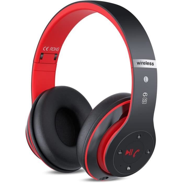 Casque Bluetooth,Sans Fil - Over-Ear,pliable,stéréo,Avec microphone - Noir rouge Casque Bluetooth,Sans Fil - Over-Ear,pliable,stéréo,Avec microphone - Noir rouge