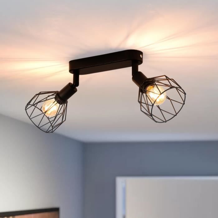 Plafonnier Hofstein 2 Spots Métal, Zinc/marron, Lampe Suspendue Moderne, Salon