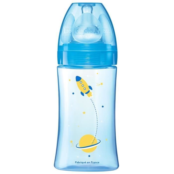 DODIE biberons anti colique Initiation lot de 2 270ml BLEU COSMONAUTE 0-6 mois ronde d/ébit 2