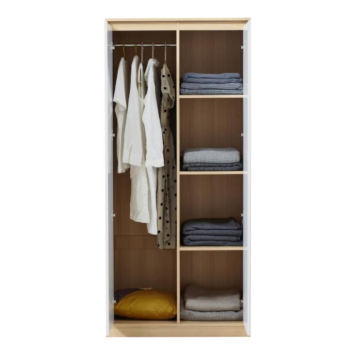 Armoire de chambre Bastheim avec 4 étagères MDF 176 x 80 x 52 cm effet chêne blanc