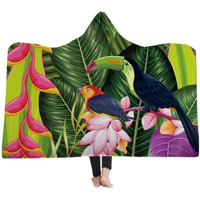 Poncho Flanelle Chaud Sweat à Capuche - MARQUE - Modèle - Noir Et Blanc - Zippé - Confortable Et Respirant Noir Et Couverture Capuche Poches