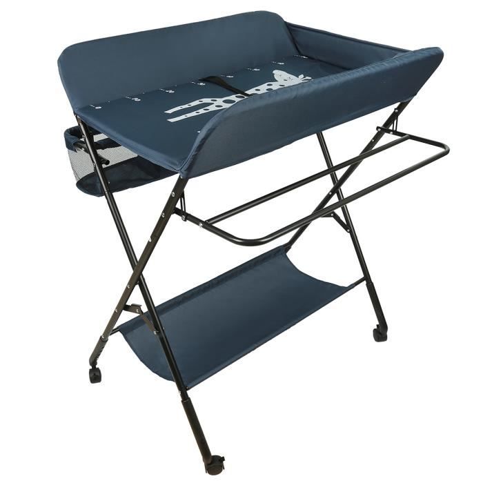 Table à Langer Mobile HUOLE - Portable Commode à Langer pour Nouveaux-Nés - Bleu foncé - 80*66*98cm