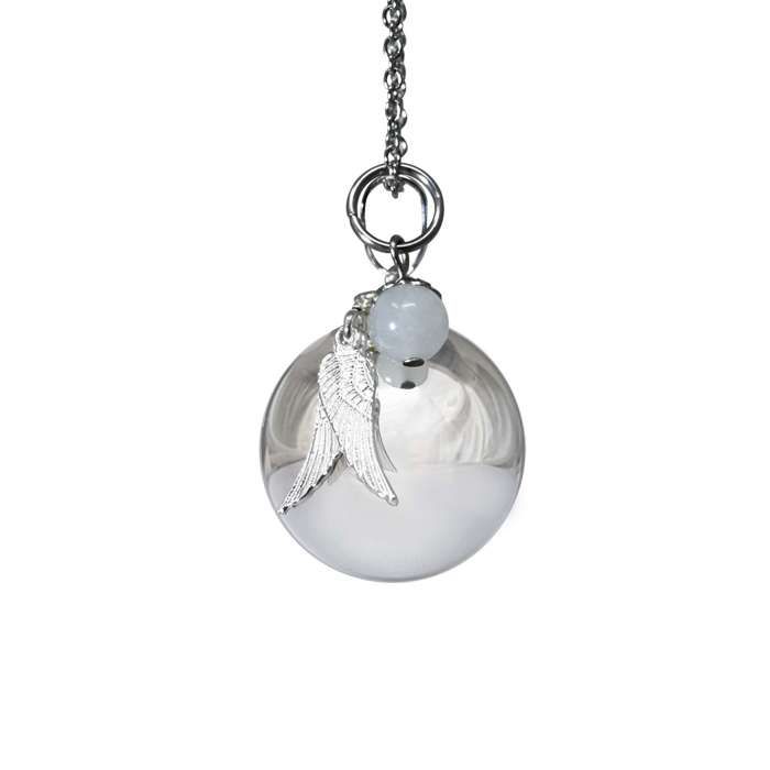 Bola de Grossesse CELESTE avec chaîne cadeau femme enceinte - Pierre de lune et pendentif ailes d'ange Blanc