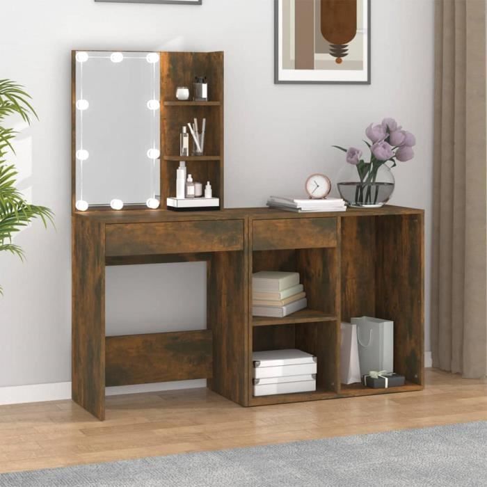 Coiffeuse à LED - KEENSO - KN005 - Chêne fumé - Bois dingénierie - 60x40x140 cm