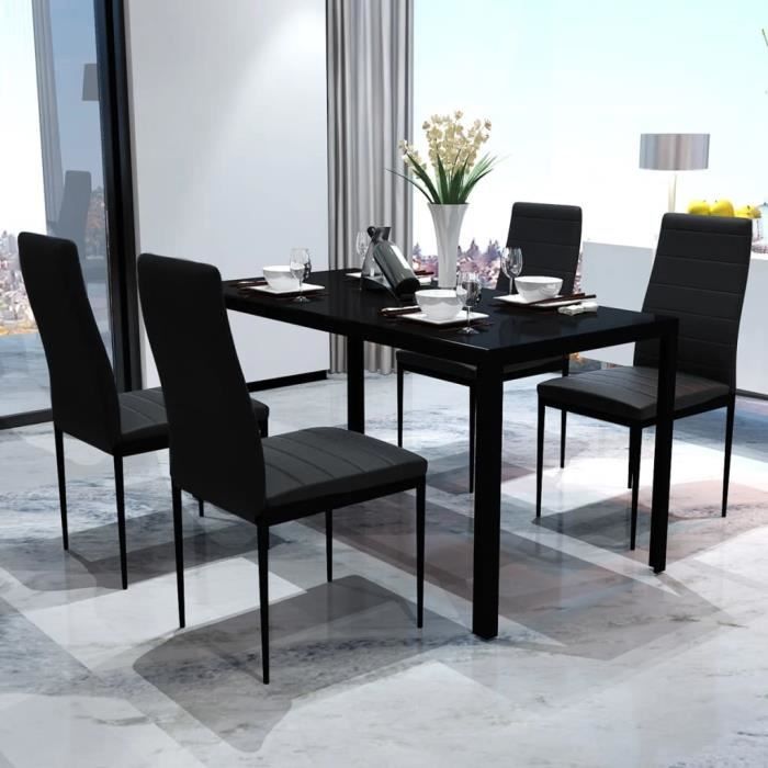 Ensemble de table pour salle à manger cinq pièces - Omabeta - Elégance - noir - Verre trempé + structure en fer - 105 x 60 x 74 cm 7