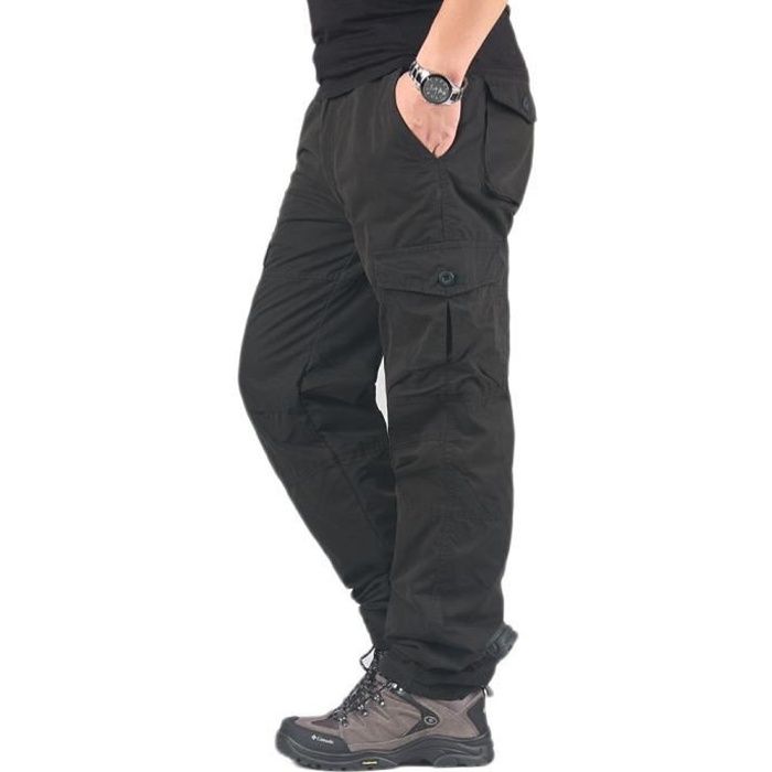 Pantalon de Travail Homme Pantalon Camouflage Camo Avec Des Poches Genouillere Pantalon Cargo en Coton Noir Noir Cdiscount Pret a Porter