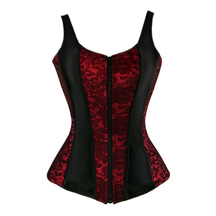 Bustier femme,Gilet hauts corset bustier guêpière rouge et noir avec