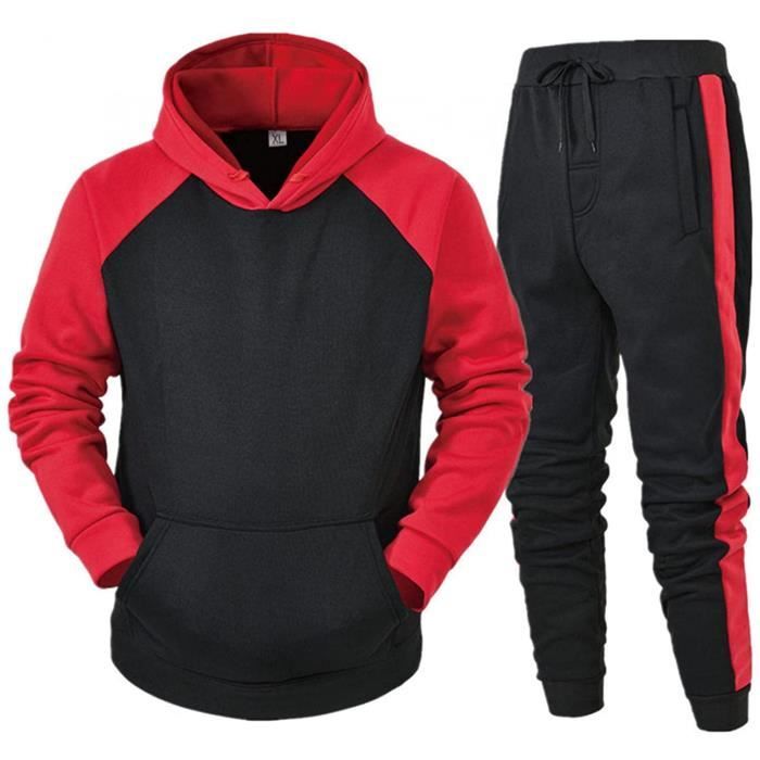 Survêtement Homme Ensemble Jogging Sweats à Capuche et Sport Pantalons  Cravate à la Taille Automne Hiver Jogging Sportswear Rouge