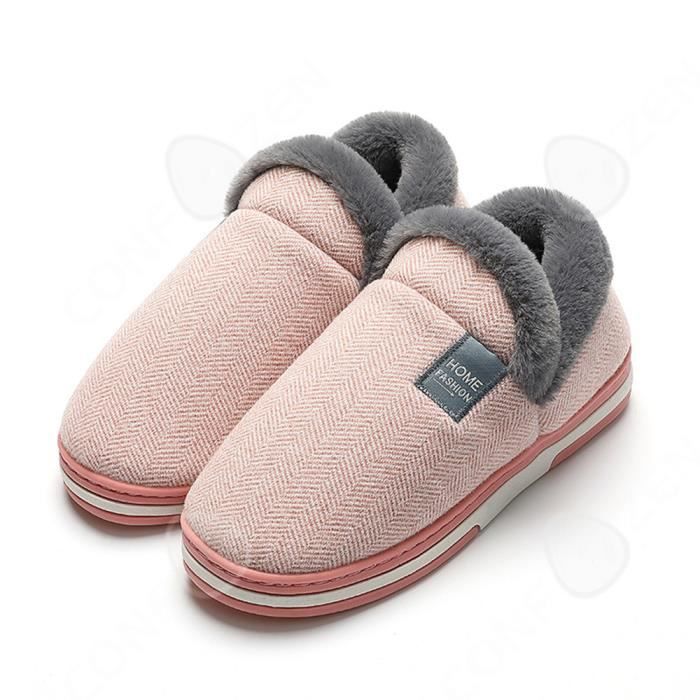 Chaussons D'intérieur Hiver - Pantoufles Fourrées Fermées Pour Hommes Et Femmes, Semelle Antidérapante