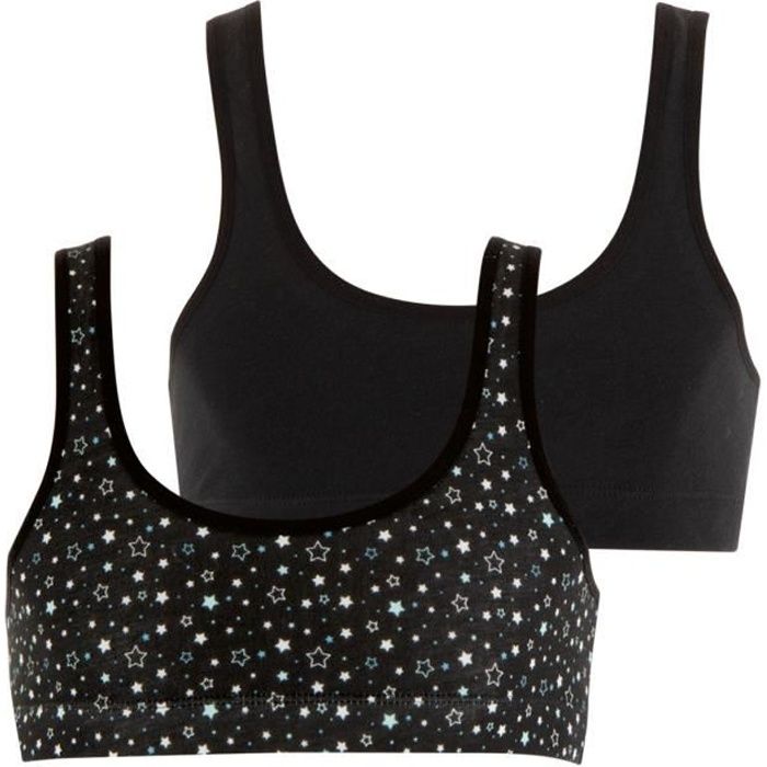 Lot de 2 brassières non paddées en coton - Noir/blanc - FEMME