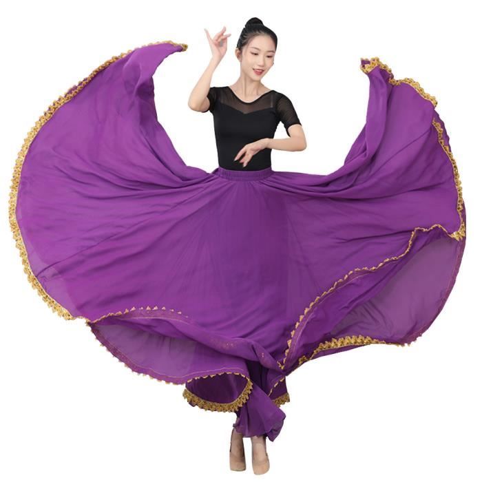 Femme Jupe de Danse Moderne 720 degrés Taille Haute Jupe Longue Danse du Ventre Ethnique Jupe Fluide en Mousseline Dviolet