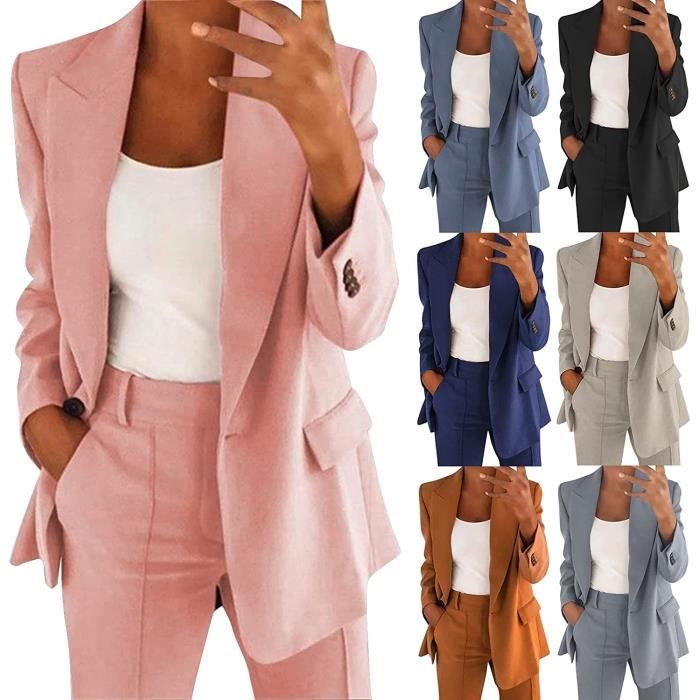 ENSEMBLE DE VETEMENTS Tailleur Femme 2 Pieces Elegant Slim Fit Formel Bureau Travail Revers Ensemble Rose Rose Cdiscount Pret a Porter