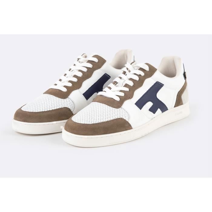 Faguo FAGUO Chaussures Basket en cuir écru marron & bleu Pointure 44 F22CG3209 ECR61 Modèle Hazel