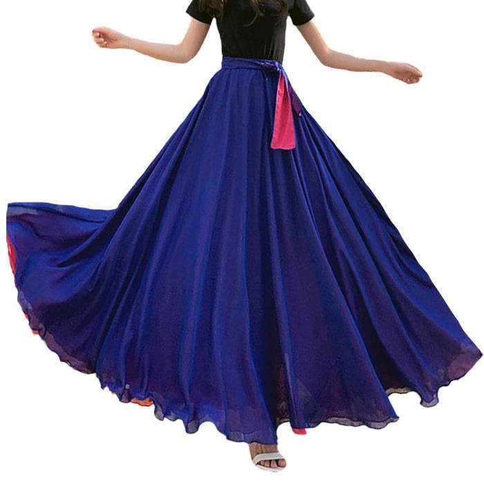 Jupe Longue Femme ??l?�gant Ceinture Jupe A Ligne R?�versible en Mousseline de Soie Jupe Flamenco 