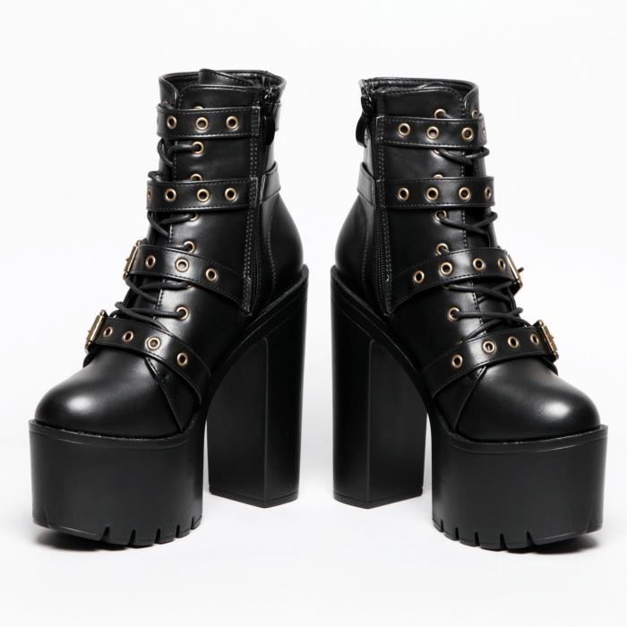 Bottine gothique a talon de 15cm et plateforme de 6cm Rasha Noir Femme Aiguille