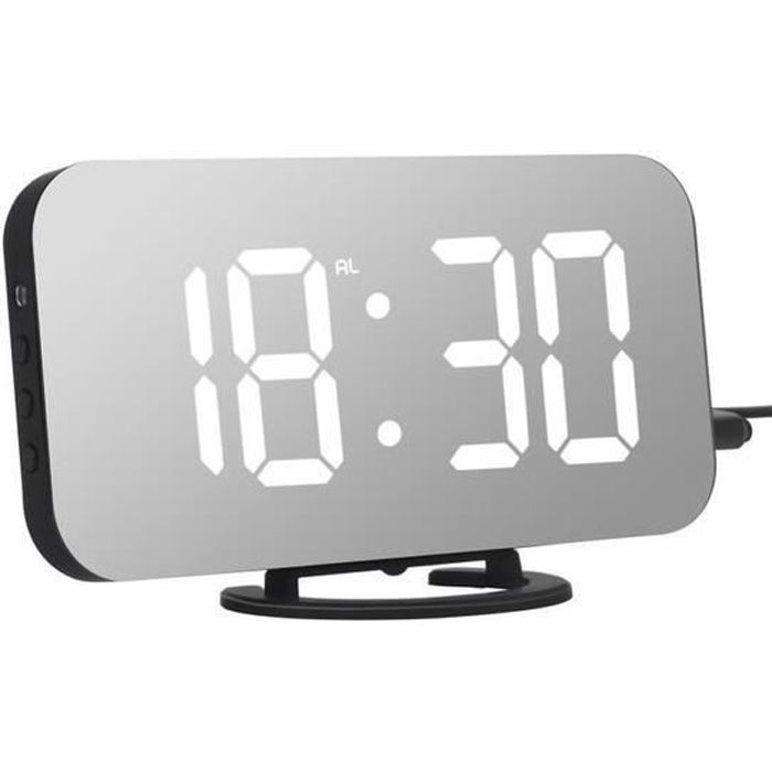 DFGHJK LED Miroir R/éveil Num/érique Snooze Table Horloge R/éveil Lumi/ère /Électronique Grand Temps Affichage De La Temp/érature D/écoration De La Maison Horloge Bleurectangulaire