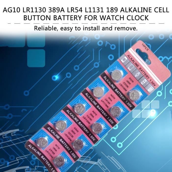 10 piles bouton AG10 LR1130 389A LR54 L1131 189 alcaline 1.5V pile bouton pour montre horloge