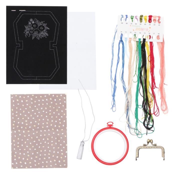 Kit Broderie Sac Toile DIY 2pcs – Motifs Floraux, Débutant Complet Avec Fils, Cerceaux & Instructions