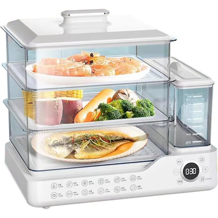 Cuiseur Vapeur électrique 3 Niveaux 40 L - Minuterie 12 H, écran Tactile & Design Empilable - Sain Pour Légumes, Viandes, Poisson - 6