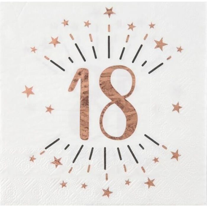 Serviette de table anniversaire 18 ans blanche et rose gold métallique (x10) REF/7350