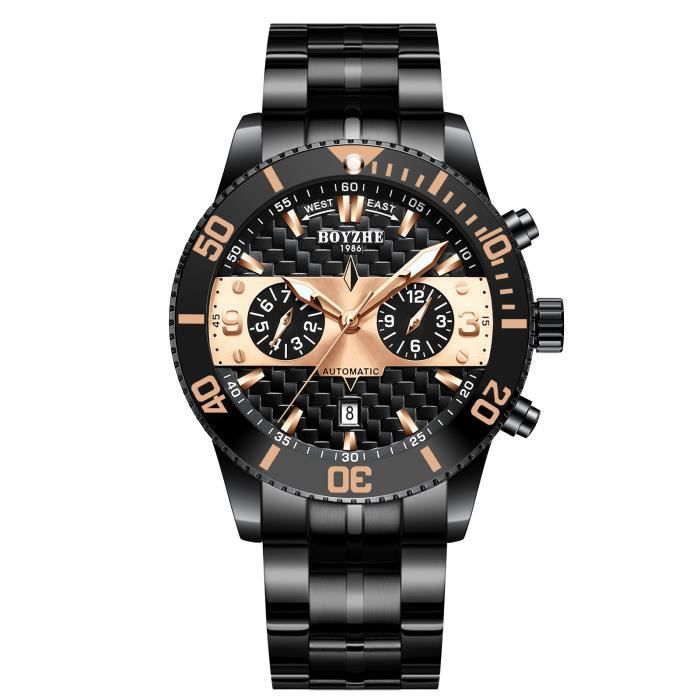 Montre homme de marque mécanique calendrier verre saphir bracelet